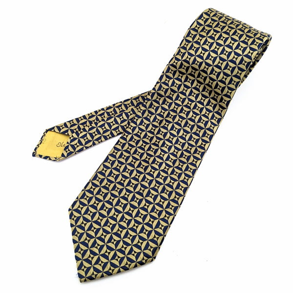 1970s Oleg Cassini Tie Men's Vintage Wide Navy Blue & Gold Woven Polyester Disco Era Necktie Oleg Cassini by BURMA