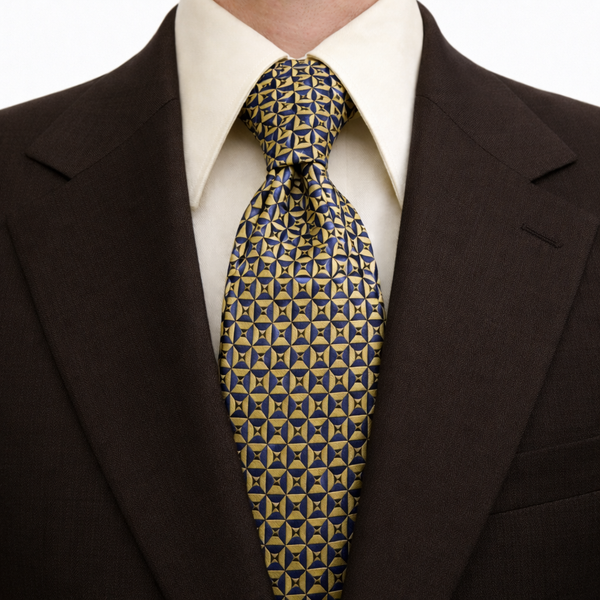 1970s Oleg Cassini Tie Men's Vintage Wide Navy Blue & Gold Woven Polyester Disco Era Necktie Oleg Cassini by BURMA