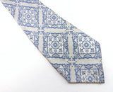 1970s Wide Silver Gray & Blue Tie Men's Vintage Disco Era Textured Woven Acetate and Rayon Necktie with Abstract Designs