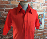 1970s Bright Red Men's Disco Era Short Sleeve Shirt Vintage Cotton & Polyester Shirt by Career Club Belgrave Square - Size MEDIUM
