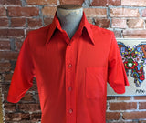 1970s Bright Red Men's Disco Era Short Sleeve Shirt Vintage Cotton & Polyester Shirt by Career Club Belgrave Square - Size MEDIUM