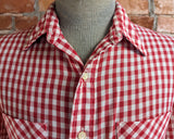 1970s Vintage Red & White Gingham Men's Short Sleeve Shirt Thin, Soft Cotton Blend Shirt from The Men's Store at JCPenney - Size MEDIUM
