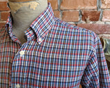 1960s Colorful Plaid Men's Shirt Vintage Short Sleeve Button Down Collar Cotton/Poly Blend Shirt by Royal Knight - Size MEDIUM