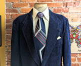 1970s-80s Navy Blue Corduroy Blazer Vintage Men's Blue 100% Cotton Corduroy Suit Jacket / Sport Coat from The Men's Store - Size 46 (XL)