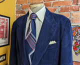 1970s-80s Navy Blue Corduroy Blazer Vintage Men's Blue 100% Cotton Corduroy Suit Jacket / Sport Coat from The Men's Store - Size 46 (XL)