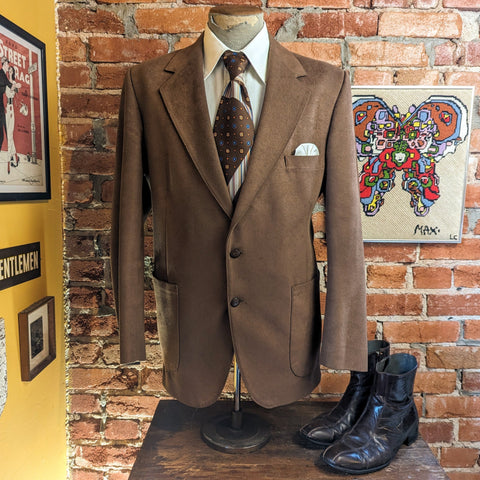 1970s Ultrasuede Suit Jacket Disco Era Men's Vintage Brown Sport Coat / Blazer WFF Designer Series by FARAH - Size 42 (LARGE)