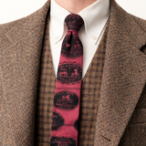 1950s Square ROOSTER  Antique Carriages Tie Men's Vintage All Cotton Skinny Necktie with Hand Printed Carriage Designs by Sun Fabrics