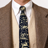 1950s Square ROOSTER Horoscope Tie Men's Vintage All Cotton Skinny Necktie with Hand Printed Designs by Sun Fabrics