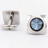 1960s Modernist Cufflinks Set Huge Mad Men Era Silver Tone Metal Cufflinks with Large Faceted Blue-Gray Rivoli Glass Stones by Shields