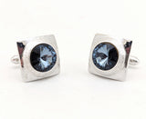 1960s Modernist Cufflinks Set Huge Mad Men Era Silver Tone Metal Cufflinks with Large Faceted Blue-Gray Rivoli Glass Stones by Shields