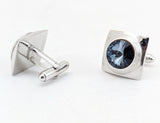 1960s Modernist Cufflinks Set Huge Mad Men Era Silver Tone Metal Cufflinks with Large Faceted Blue-Gray Rivoli Glass Stones by Shields