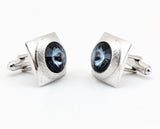 1960s Modernist Cufflinks Set Huge Mad Men Era Silver Tone Metal Cufflinks with Large Faceted Blue-Gray Rivoli Glass Stones by Shields