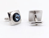 1960s Modernist Cufflinks Set Huge Mad Men Era Silver Tone Metal Cufflinks with Large Faceted Blue-Gray Rivoli Glass Stones by Shields