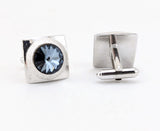 1960s Modernist Cufflinks Set Huge Mad Men Era Silver Tone Metal Cufflinks with Large Faceted Blue-Gray Rivoli Glass Stones by Shields