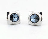 1960s Modernist Cufflinks Set Huge Mad Men Era Silver Tone Metal Cufflinks with Large Faceted Blue-Gray Rivoli Glass Stones by Shields