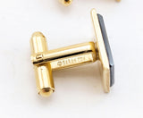 1960s Modernist Cufflinks Set Mad Men Era Gold Tone Metal Cufflinks with Black and Gold Carved Glass Faces by Sarah Coventry