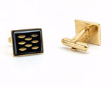 1960s Modernist Cufflinks Set Mad Men Era Gold Tone Metal Cufflinks with Black and Gold Carved Glass Faces by Sarah Coventry