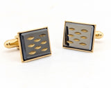 1960s Modernist Cufflinks Set Mad Men Era Gold Tone Metal Cufflinks with Black and Gold Carved Glass Faces by Sarah Coventry