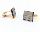 1960s Modernist Cufflinks Set Mad Men Era Gold Tone Metal Cufflinks with Black and Gold Carved Glass Faces by Sarah Coventry