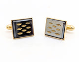 1960s Modernist Cufflinks Set Mad Men Era Gold Tone Metal Cufflinks with Black and Gold Carved Glass Faces by Sarah Coventry