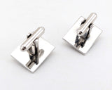 1960s Modernist Cufflinks Set Mad Men Era Silver Tone Metal Cufflinks with Large Iridescent Dichroic Glass Seashells by HICKOK
