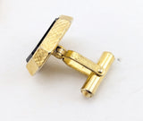 1960s Modernist Cufflinks Set Mad Men Era Gold Tone Metal Cufflinks with Black & Green Dichroic Glass "Stones" by Destino