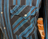1980s Vintage Youngbloods Striped Western Shirt Men's Cowboy Style Long Sleeve Blue & Black Pearl Snap Shirt by Youngbloods - Size XL