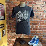1992 Vintage BEAR COUNTRY U.S.A. Black T-shirt with White Wolves Design Signed "'92 Arolyns" - Size 38-40 MEDIUM