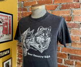 1992 Vintage BEAR COUNTRY U.S.A. Black T-shirt with White Wolves Design Signed "'92 Arolyns" - Size 38-40 MEDIUM