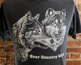 1992 Vintage BEAR COUNTRY U.S.A. Black T-shirt with White Wolves Design Signed "'92 Arolyns" - Size 38-40 MEDIUM