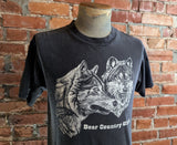 1992 Vintage BEAR COUNTRY U.S.A. Black T-shirt with White Wolves Design Signed "'92 Arolyns" - Size 38-40 MEDIUM
