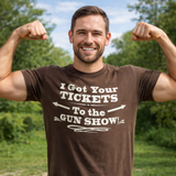 1990s Vintage "I Got Your TICKETS To The GUN SHOW" Muscle T-Shirt Brown - Size Medium