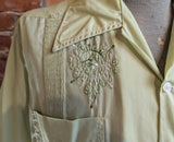 1970s Vintage Classic GUAYABERA Shirt Mens "Mexican Wedding Shirt" Pastel Green Short Sleeve Beach Shirt embroidered by AlonVel - Size LARGE