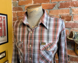 1970s Vintage SEARS Thumbs Up SportsWear Men's Western Cowboy Style Brown & Gray Flannel Long Sleeve Shirt - SIZE XL