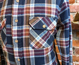 1970s Men's SEARS 100% Acrylic Blue & Burgundy Red Plaid Flannel Shirt Vintage Long Sleeve Shirt - Size MEDIUM