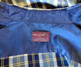 1970s Men's Kingsport 100% Acrylic Blue, White & Yellow Plaid Flannel Shirt Vintage Long Sleeve Shirt - Size MEDIUM