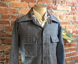 1970s Men's WRANGLER Shirt Jacket Disco Era Vintage Gray Wool Shirt Jacket with Red, Black & White Plaid Detail by Wrangler - Size XL