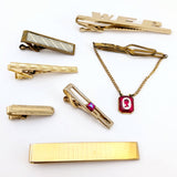 Lot of 7 1940s-1970s Tie Bars Men's Vintage Gold Tone Metal Tie Clasp / Tie Clip / Tie Bar Collection Swank, Hickok, Anson, Etc.