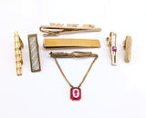 Lot of 7 1940s-1970s Tie Bars Men's Vintage Gold Tone Metal Tie Clasp / Tie Clip / Tie Bar Collection Swank, Hickok, Anson, Etc.