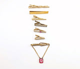 Lot of 7 1940s-1970s Tie Bars Men's Vintage Gold Tone Metal Tie Clasp / Tie Clip / Tie Bar Collection Swank, Hickok, Anson, Etc.