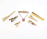 Lot of 7 1940s-1970s Tie Bars Men's Vintage Gold Tone Metal Tie Clasp / Tie Clip / Tie Bar Collection Swank, Hickok, Anson, Etc.