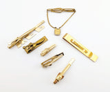 Lot of 7 1940s-1970s Tie Bars Men's Vintage Gold Tone Metal Tie Clasp / Tie Clip / Tie Bar Collection Swank, Hickok, Anson, Etc.