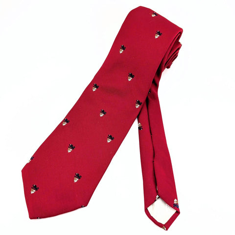 1970s Disco Era Wide Red Tie Men's Vintage Polyester Necktie with Lion and Shield or Crest designs labeled Golden Clasp by Prince Consort