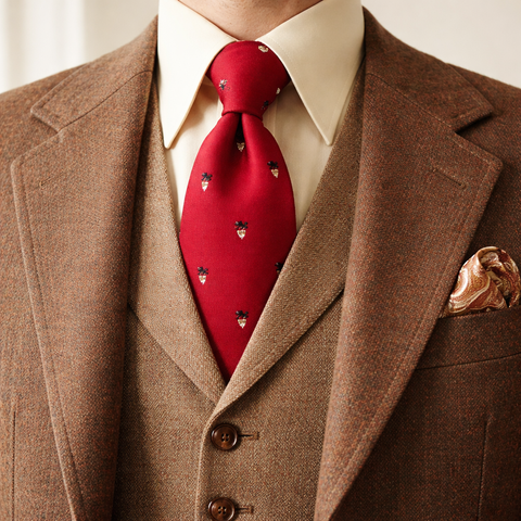 1970s Disco Era Wide Red Tie Men's Vintage Polyester Necktie with Lion and Shield or Crest designs labeled Golden Clasp by Prince Consort