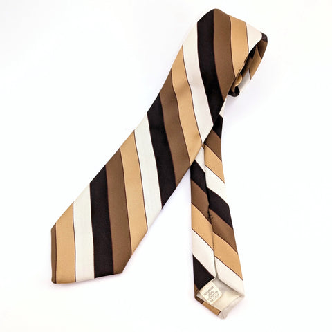 1970s Disco Era Imported Polyester Tie Men's Vintage Striped Brown Necktie by Macy's Men's Store