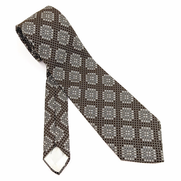 1970s Wide Disco Era Tie Men's Vintage Brown Polyester Necktie with woven Silver abstract geometric designs Wemlon by Wembley