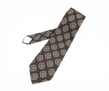 1970s Wide Disco Era Tie Men's Vintage Brown Polyester Necktie with woven Silver abstract geometric designs Wemlon by Wembley