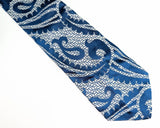 1960s Mod Blue & Silver Paisley Vintage Shiny Bold Woven Men's Necktie of 100% Acetate Imported from Italy.
