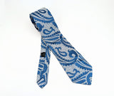 1960s Mod Blue & Silver Paisley Vintage Shiny Bold Woven Men's Necktie of 100% Acetate Imported from Italy.