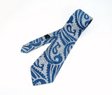 1960s Mod Blue & Silver Paisley Vintage Shiny Bold Woven Men's Necktie of 100% Acetate Imported from Italy.